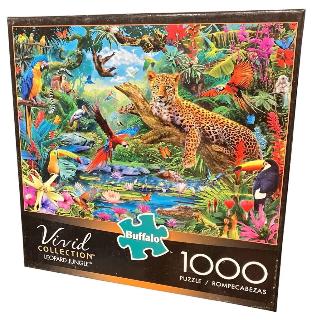 Vivid Leopard Jungle 1000 Pc Puzzle Jaguar Parrots Toucan Tropical Birds Buffalo